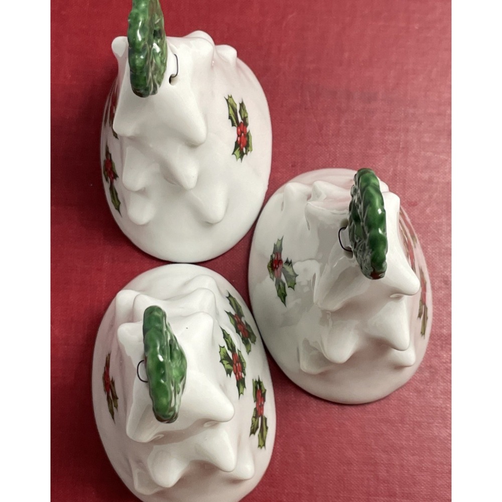 Lefton Christmas Ornament Set Of 3 Bell Holly #457 Vintage 3.5" Porcelain Japan - Picture 9 of 11